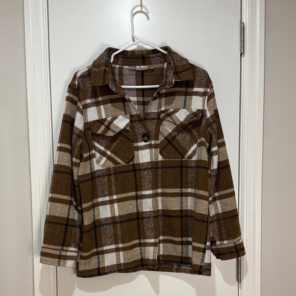 Tops - Brown and White Plaid Jacket